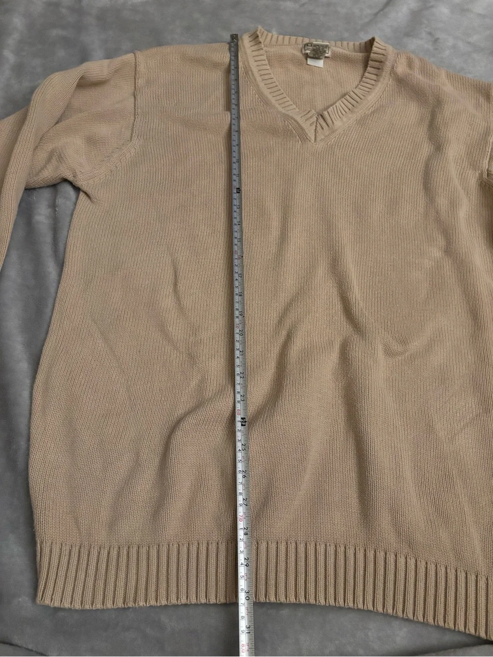 L.L.Bean Cotton V-Neck Solid Knit Pullover Sweater Beige/XL Tall
